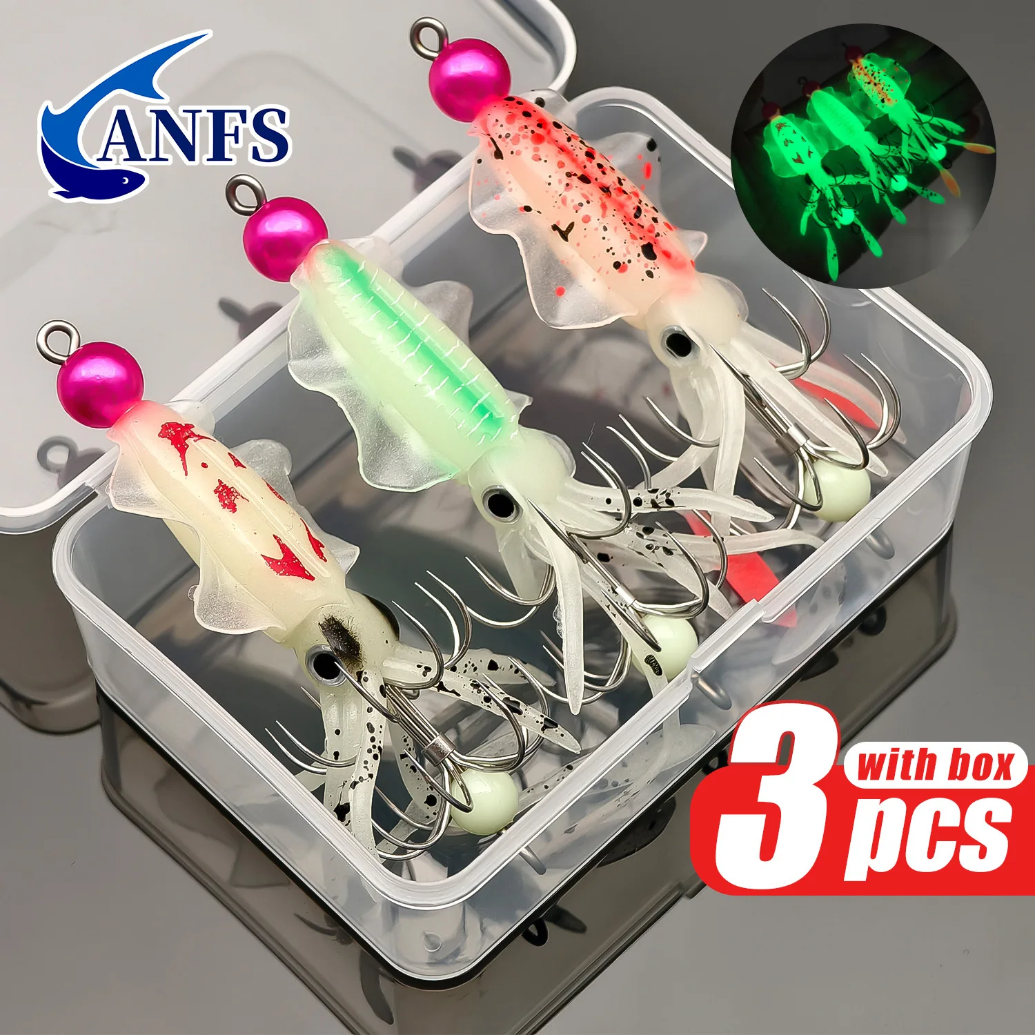 ANFS 3pcs Luminous Squid Jig S - Fishing Hook Assortment 评论和价格