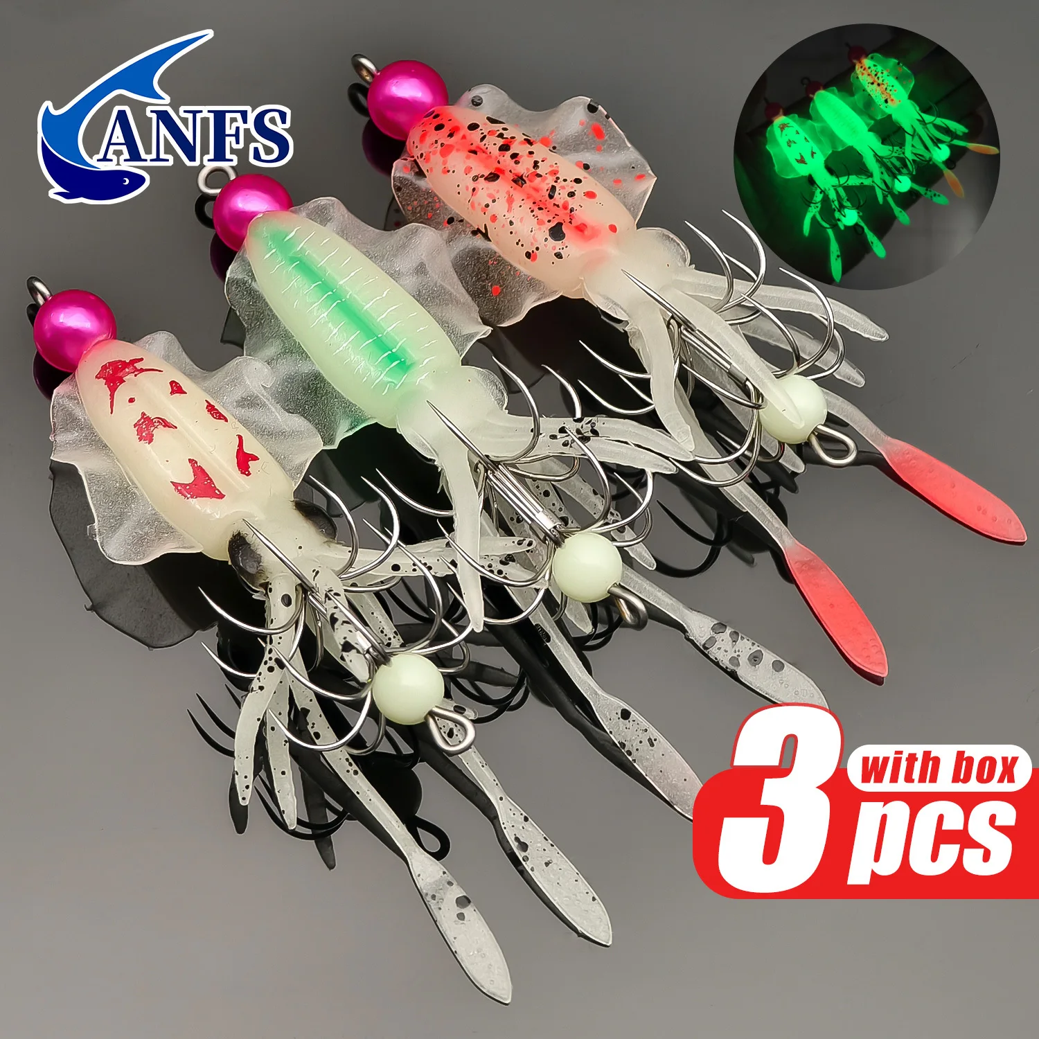 ANFS 3pcs Luminous Squid Jig S - Fishing Hook Assortment 评论和价格